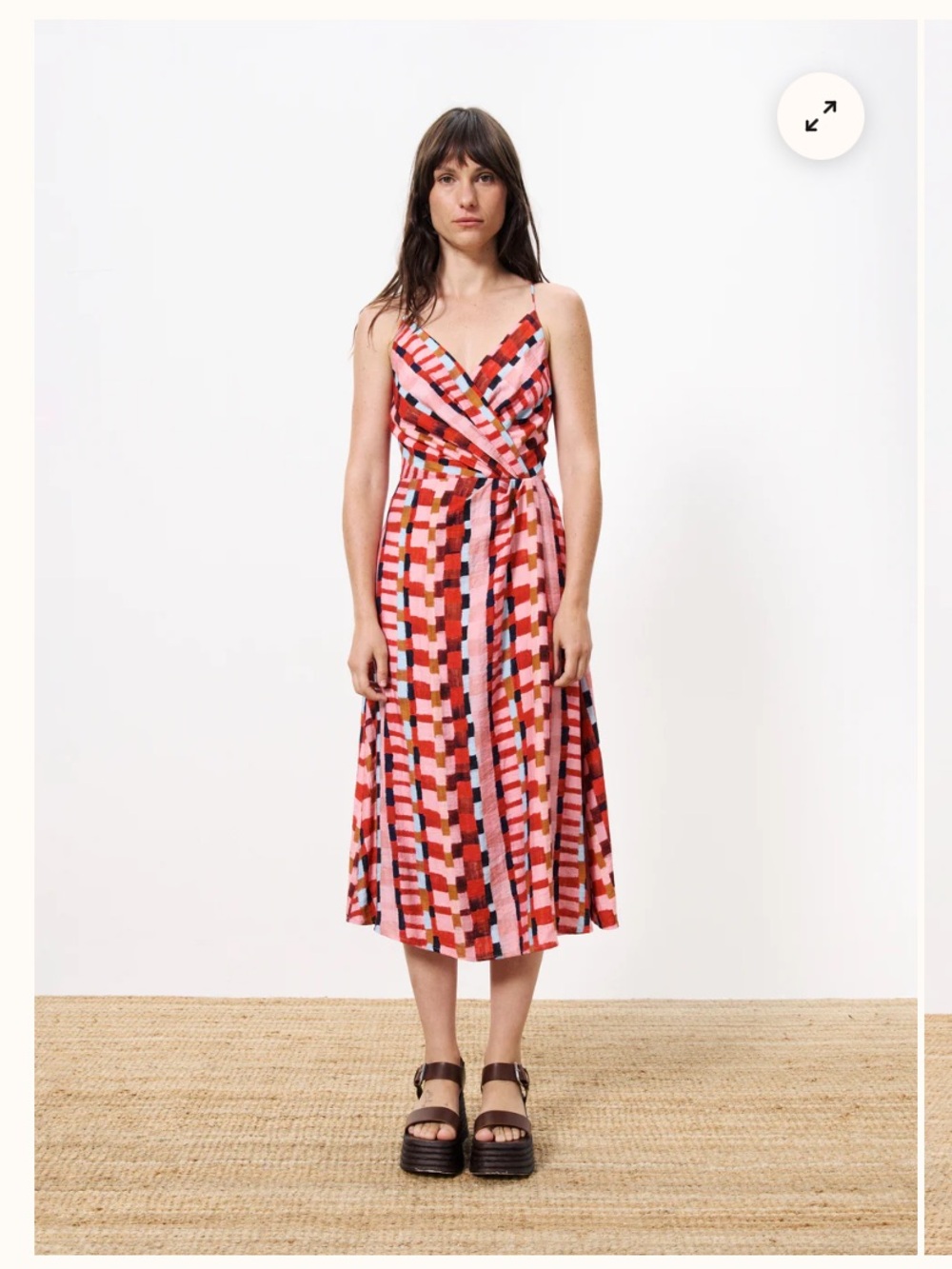 FRNCH AELIG Spatula Striped check Midi Dress Wrap Front Cut Out Back resortwear - Picture 2 of 8